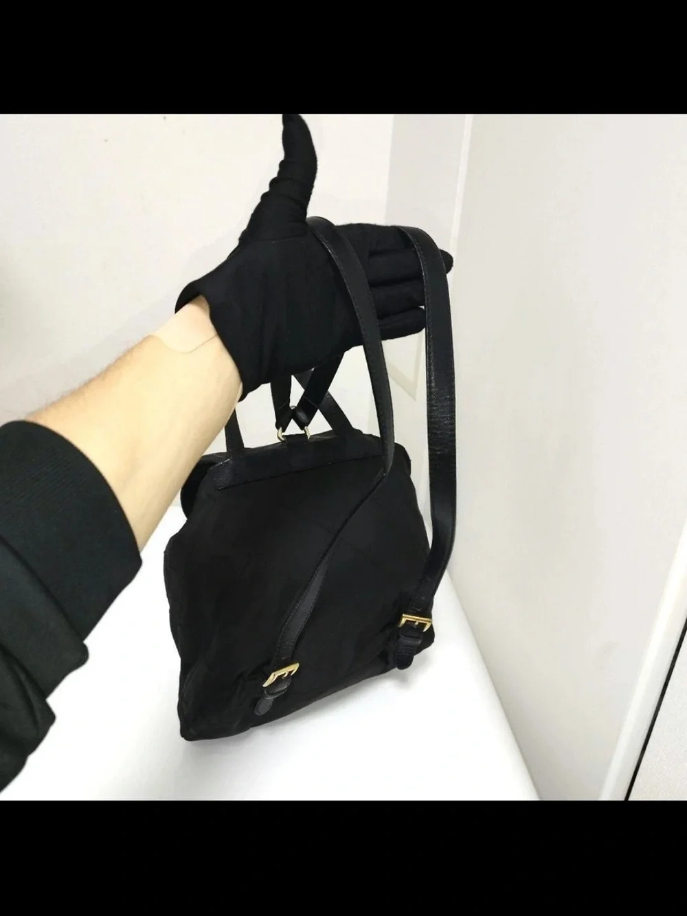 Prada Black Quilted Nylon Drawstring Backpack with Gold Hardware